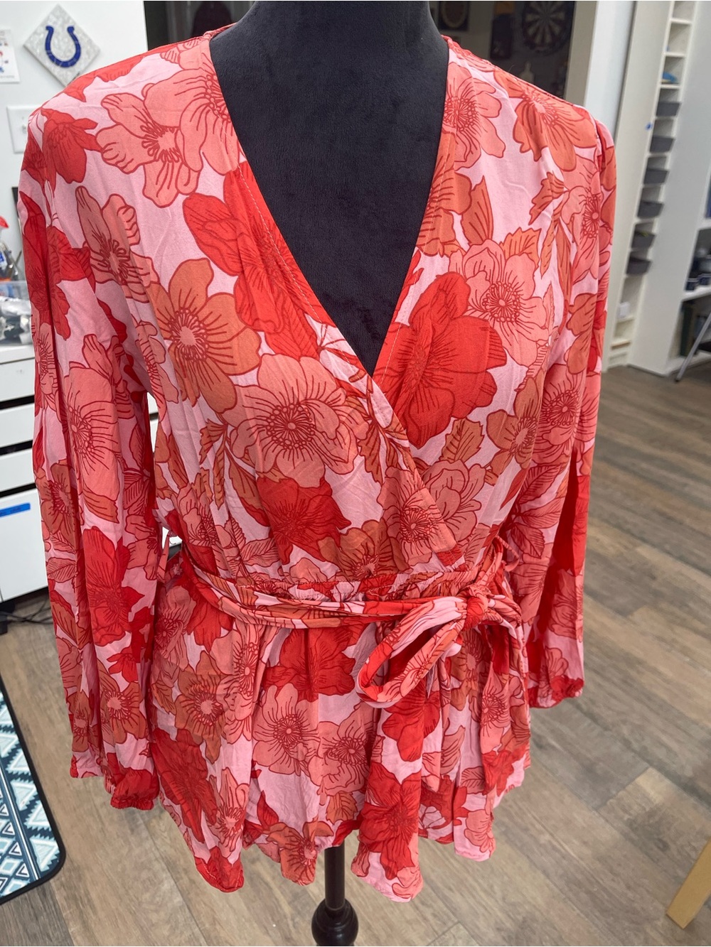 Petal & Pup Red and Pink Floral Wrap Blouse
